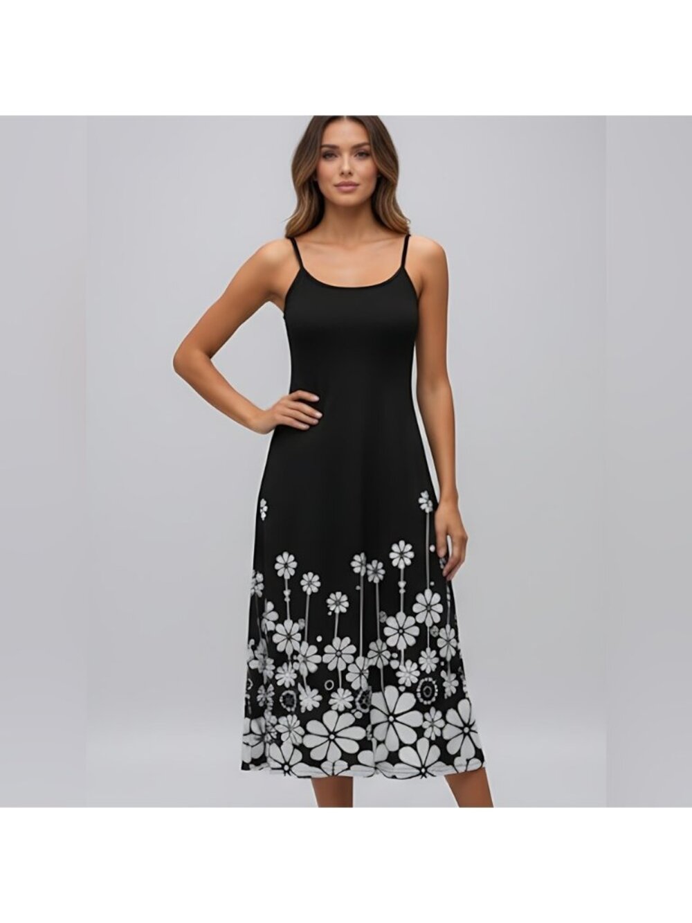 Black/White Floral Print Cami Dress